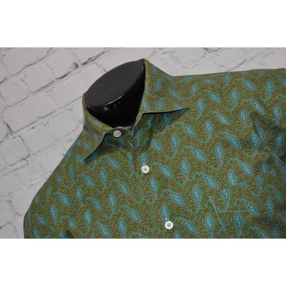 Alan Flusser Other - Alan Flusser Dress Shirt Mens Size XL Green Blue Paisley Design Short Sleeve